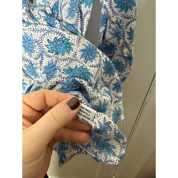 Roberta Roller Rabbit Block Print Blue Floral Cotton Tunic Top Blouse Small - Picture 7 of 10